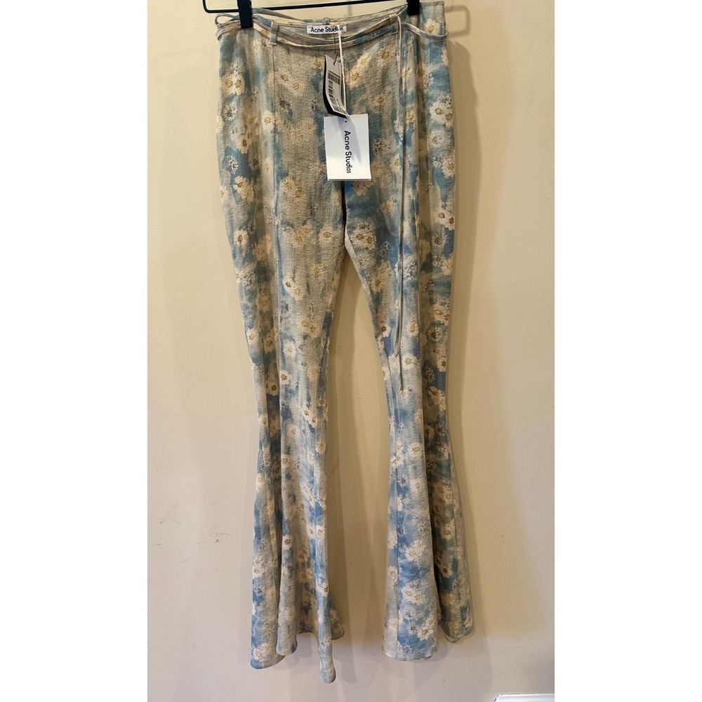 Acne Studios NWT Floral Flared Crepe Pants 70s Sz 32 Sienna Miller MidRise $540